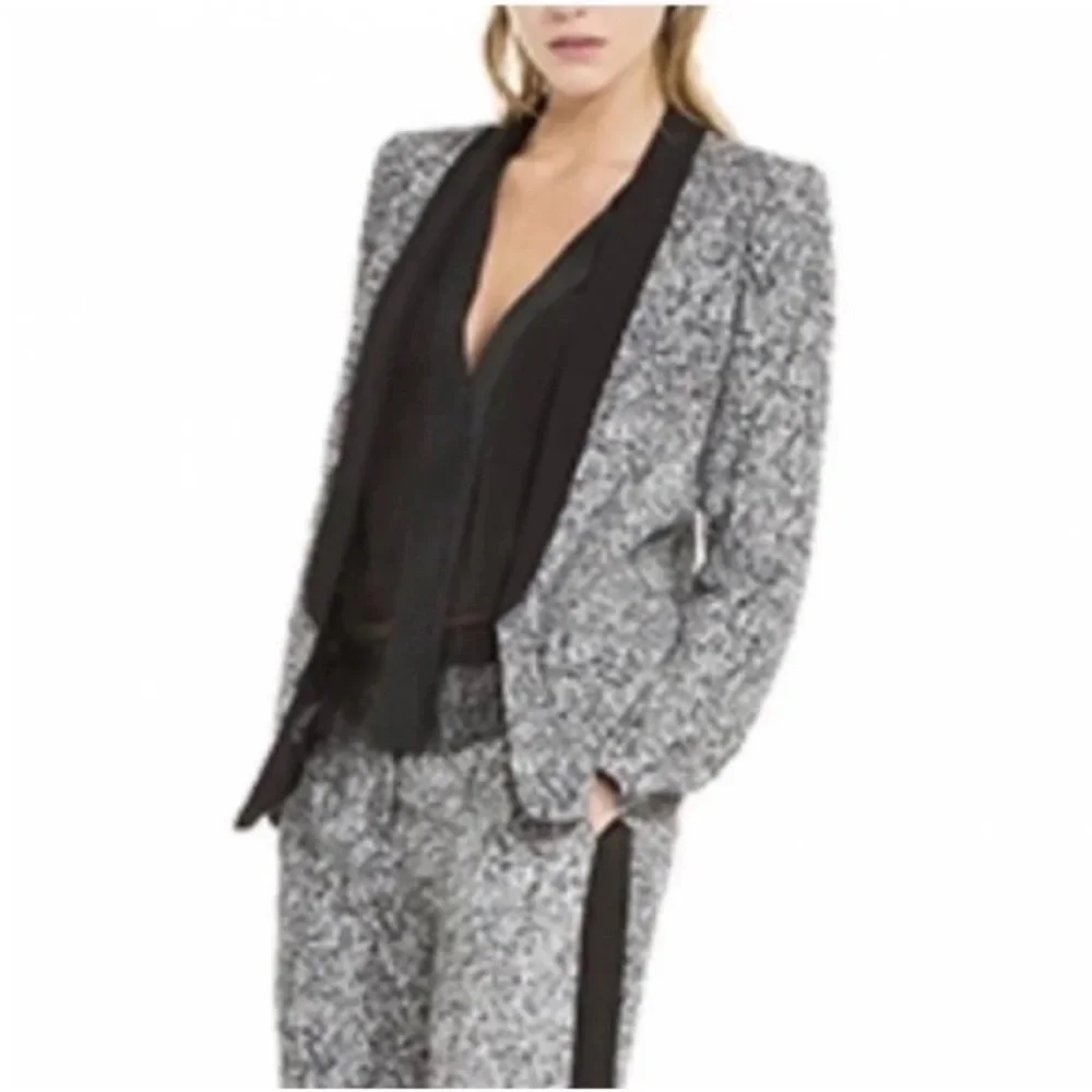 Sandro Paris Tweed Open Front Jacket Black Gray - Picture 2 of 7